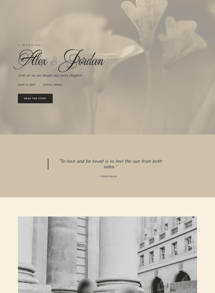 The Modern layout: Left-aligned over full-bleed photography, then a narrow column.